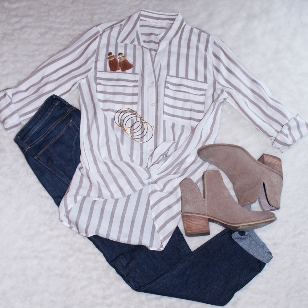 Mocha/white Button down shirt
